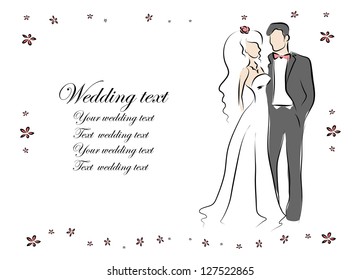 Silhouette of bride and groom, background, wedding invitation, the vector