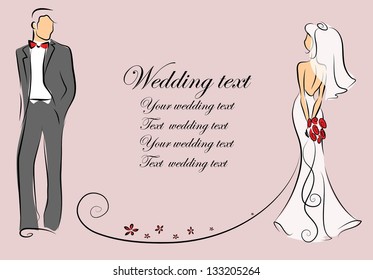 Silhouette of bride and groom, background, wedding invitation, the vector