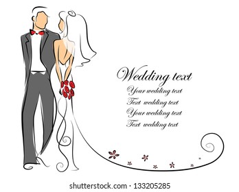 Silhouette of bride and groom, background, wedding invitation, the vector