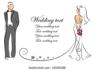 Silhouette of bride and groom, background, wedding invitation, the vector