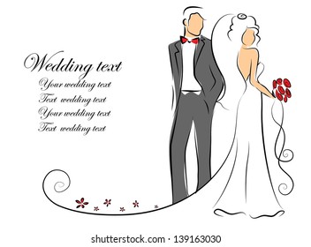 Silhouette of bride and groom, background, wedding invitation, the vector