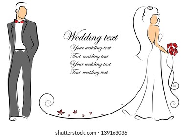 Silhouette of bride and groom, background, wedding invitation, the vector