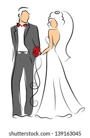 Silhouette of bride and groom, background, wedding invitation, the vector
