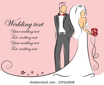 Silhouette of bride and groom, background, wedding invitation, the vector