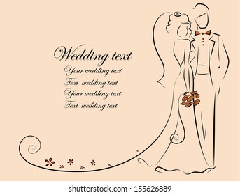 Silhouette of bride and groom, background, wedding invitation, the vector 