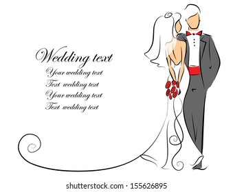Silhouette of bride and groom, background, wedding invitation, the vector 