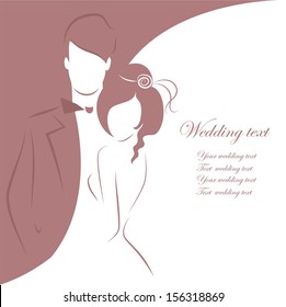 Silhouette of bride and groom, background, wedding invitation, the vector 