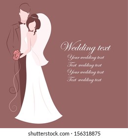 Silhouette of bride and groom, background, wedding invitation, the vector 