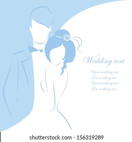 Silhouette of bride and groom, background, wedding invitation, the vector 