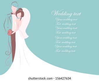 Silhouette of bride and groom, background, wedding invitation, the vector 