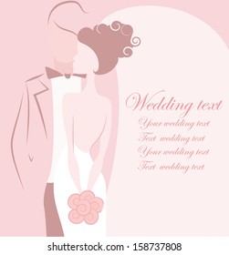 Silhouette of bride and groom, background, wedding invitation, the vector 