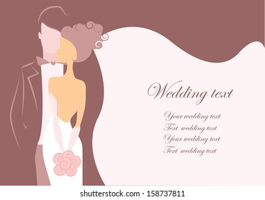 Silhouette of bride and groom, background, wedding invitation, the vector 