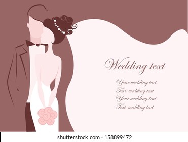 Silhouette of bride and groom, background, wedding invitation, the vector 