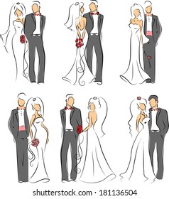 Silhouette of bride and groom, background, wedding invitation, the vector 