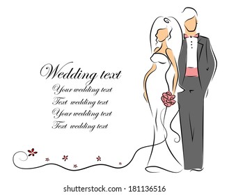 Silhouette of bride and groom, background, wedding invitation, the vector 