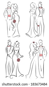 Silhouette of bride and groom, background, wedding invitation, the vector 