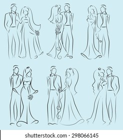 Silhouette of bride and groom, background, wedding invitation, the vector 