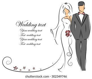 Silhouette of bride and groom, background, wedding invitation, the vector 