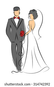 Silhouette of bride and groom, background, wedding invitation, the vector 