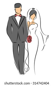 Silhouette of bride and groom, background, wedding invitation, the vector 
