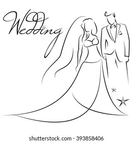 Silhouette of bride and groom, background, wedding invitation, vector