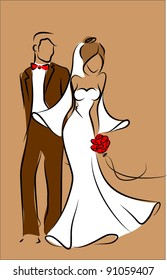 Silhouette of  bride and groom, background, wedding invitation, the vector