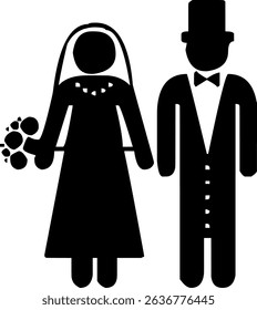 Silhouette of Bride and Groom Holding Hands. 