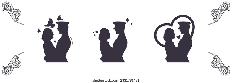 silhouette of bride and groom hugging. silhouette of bride full of love