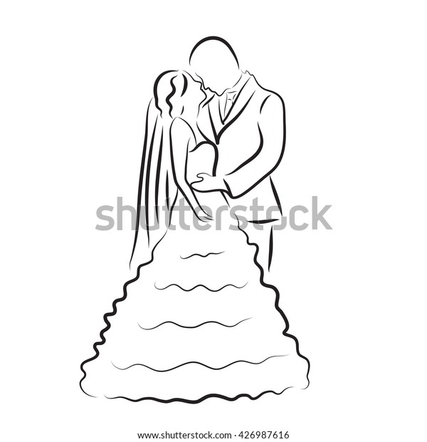 Silhouette Bride Groom Newlyweds Sketch Hand Stock Vector Royalty Free 426987616 3079