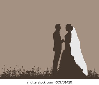 silhouette of the bride and groom, postcard, invitation card