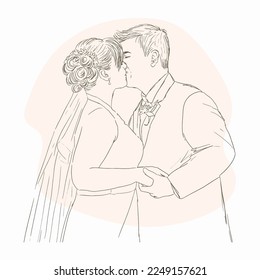 Silhouette of bride and groom, valentines day, couple kissing each other