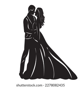 silhouette bride and groom, wedding, icon, isolated