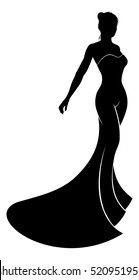 A silhouette bride in her bridal wedding dress