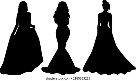 silhouette of bride, princess isolated, vector