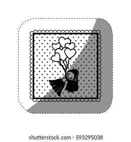 silhouette bride with red heart balloons in the hands, vector illustraction