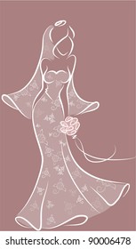 Silhouette of a bride in a wedding dress, background, wedding invitation, the vector