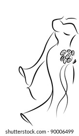 Silhouette of a bride in a wedding dress, background, wedding invitation, the vector