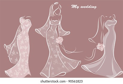 Silhouette of a bride in a wedding dress, background, wedding invitation, the vector