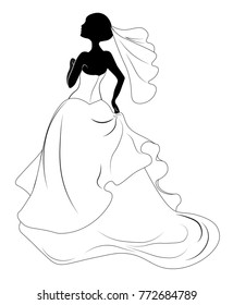 Silhouette of the bride, for wedding invitation