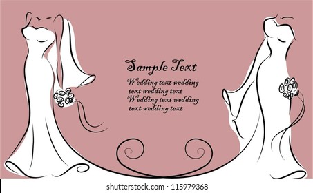 Silhouette of brides, background, wedding invitation, the vector