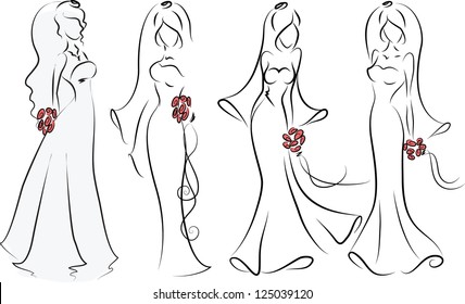 Silhouette of brides, background, wedding invitation, the vector