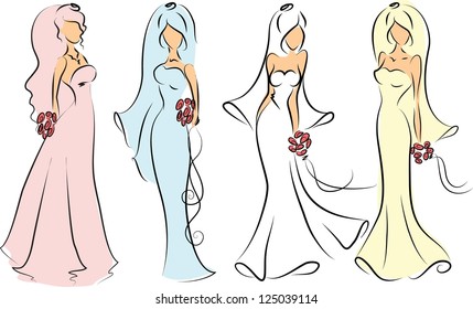 Silhouette of brides for wedding invitation, the vector