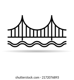 Silhouette bridge icon with shadow, urban architecture design, travel line construction symbol vector illustration .