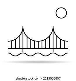 Silhouette bridge icon with shadow, urban architecture design, travel line construction symbol vector illustration .