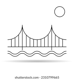 Silhouette bridge icon with shadow, urban architecture design, travel line construction symbol vector illustration .