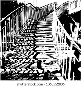Silhouette. Bridge. Lestitsa casts a shadow. Vector isolated illustration. Background. Black and white. Perspective.