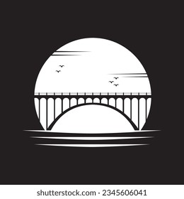 silhouette of bridge with moon at night logo vector illustration design template