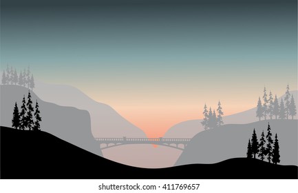 Silhouette of bridge at the morning with gray backgrounds
