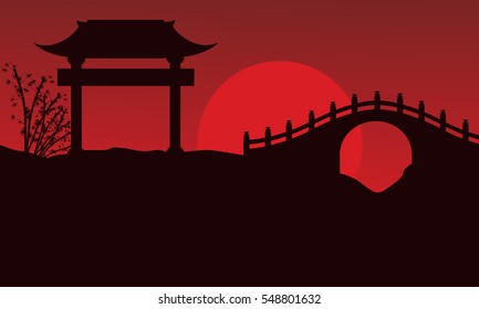 Silhouette of bridge scenery Chinese