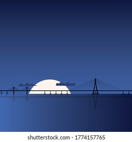 silhouette of a bridge in a sea in the night